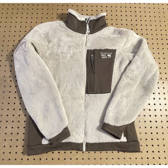Mountain Hardwear Monkey Jacket Womens Medium Oat Beige Fuzzy Fleece Full Zip - Picture 2 of 12